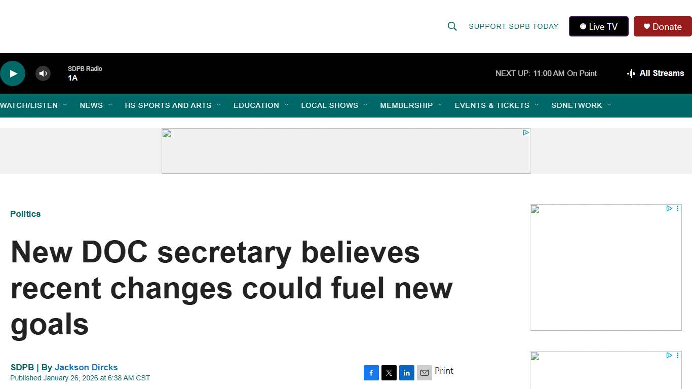 New DOC secretary believes recent changes could fuel new goals SDPB